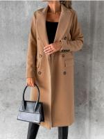 Nueva Chaqueta De Moda Para Mujer 2025 Otoño Invierno Cuello En V Largo Con Bolsillos Doble Botón Estilo Casual Largo (26+ Pulgadas) - details 2