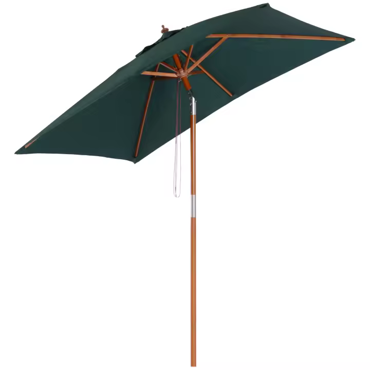 Outsunny Sombrilla de Jardín 200x150x235 cm Parasol de Terraza Rectangular Inclinable con Anti-UV Impermeable y Poste de Madera para Playa Patio - 1