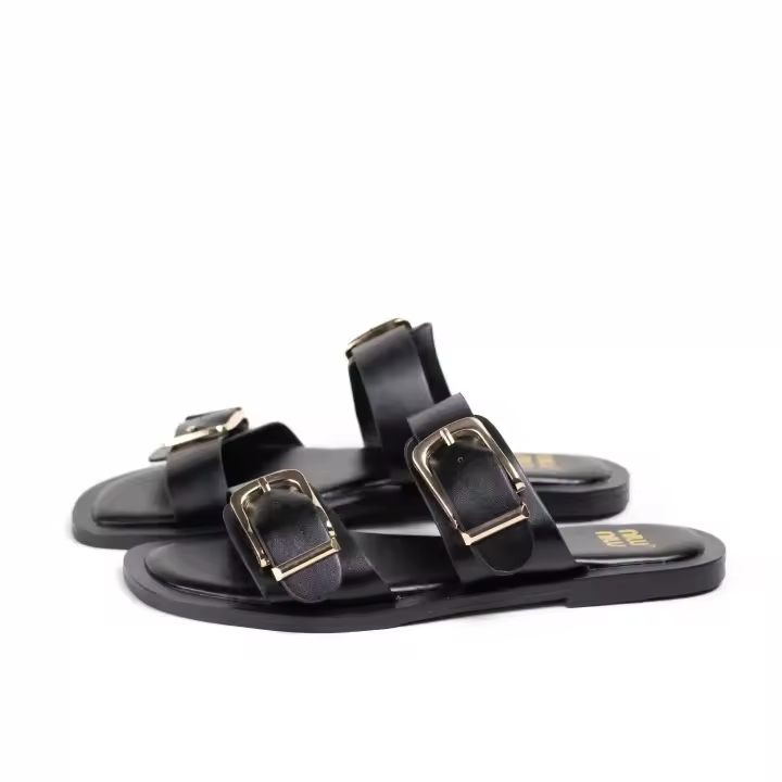 Sandalias Planas Mujer Doble Tira Ancha Hebillas Doradas XL Diseño Minimalista Confort Verano 2026 Calzado Mujer Casual Elegante Versátil Lyla Wang - 1
