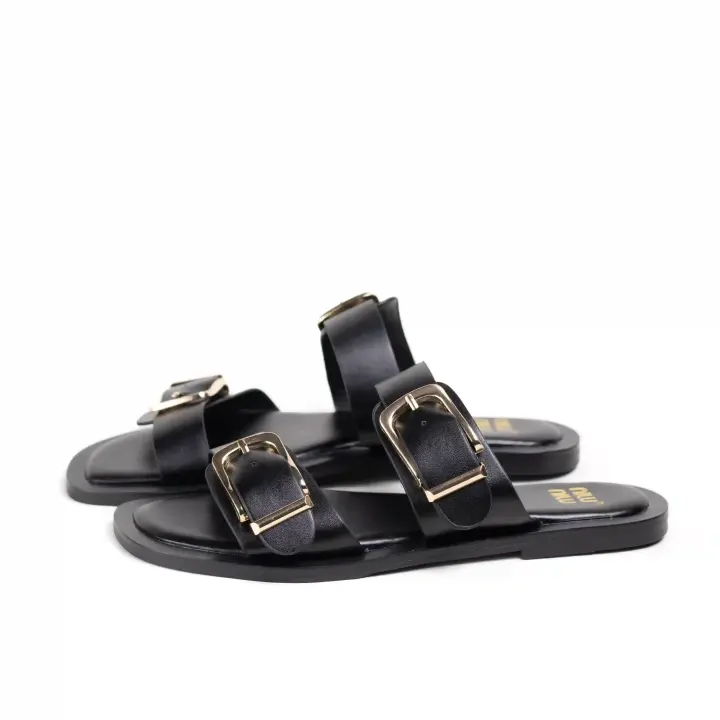 Sandalias Planas Mujer Doble Tira Ancha Hebillas Doradas XL Diseño Minimalista Confort Verano 2026 Calzado Mujer Casual Elegante Versátil Lyla Wang - 1