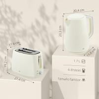 HOMCOM Juego de Tostador y Hervidor 2200W Hervidor de Agua Eléctrico de Acero Inoxidable 1,7L Tostadora Pan Ranura Ancha para 2 Rebanadas 3 Funciones Crema - details 2