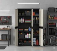Armario Multiusos de 3 Puertas con 4 Baldas - 176 x 105 x 41 cm - Beige / Negro Recamania Plastiken - details 1