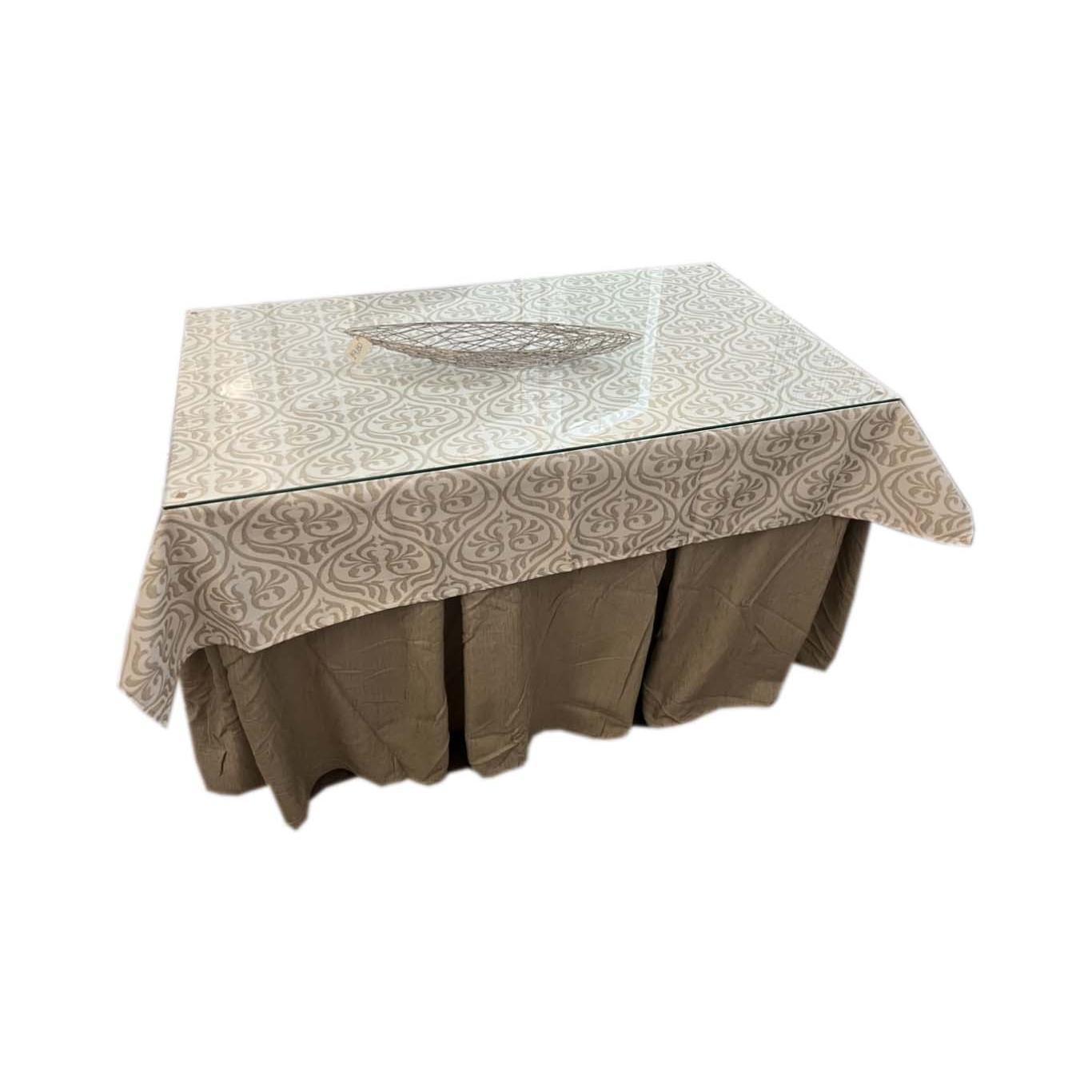 MESA CAMILLA BEIGE COMPLETA con faldilla, tapete, tarima y cristal de regalo. Fabricada en DM color haya, medidas 120 x 70.