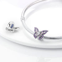 Encanto De Mariposa Plateado En Plata Con Circonia Bola Redonda Colgante Para Pulsera O Collar DIY Joyería De Moda Irregular - details 35