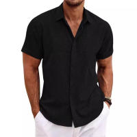 Camisa informal de manga corta para hombre - Doble botonadura en algodón/liño (color liso, alta calidad, ideal para verano y hogar) - details 4
