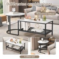 Set de Mesas de Centro Modernas Negras con Estante, Tablero Efecto Mármol Blanco, Diseño Nido 70/45 cm, Estructura Metálica con Rejilla para Salón - details 2