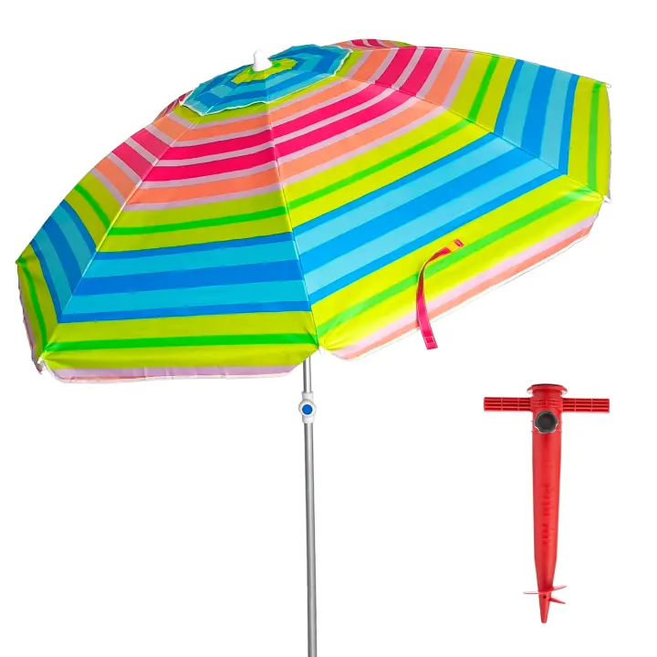 Pincho Sombrilla Playa Grande 200 cm, Antiviento, protección uv 50, materiales de calidad, tubo de aluminio, varillas de fibra de vidrio, palo reclinable, incluye bolsa de transporte - 1