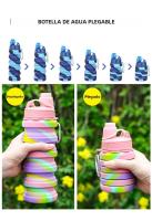 Botella De Agua Desmontable Y Plegable De Silicona Con Tapa Y Portabotellas Camuflaje Para Deportes Y Viajes Copo De Nieve Con Carabiner - details 1
