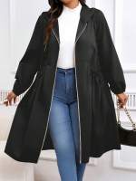 Abrigo De Invierno Para Mujer Talla Grande Con Capucha Cremallera Y Cordones Manga Larga Bolsillos Estilo Casual Para El Día - details 1