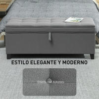 HOMCOM Puff Almacenaje Banco Almacenaje 112L Tapizado en Lino con 2 Bisagras de Seguridad Tapa Abatible y Asiento con Capitoné para Dormitorio Salón Entrada Carga 120 kg 120x40x48 cm Gris Oscuro - details 5