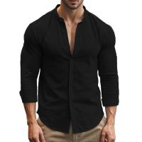 Camisa De Hombre Para Primavera Y Verano Algodón Y Lino Estilo Slim Casual Hawaii Color Sólido Transpirable Tops Versátiles - details 5