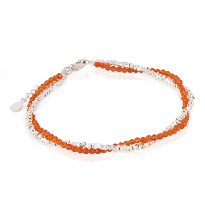 FIRENZE SILVER Pulsera doble de plata y cuentas de cristal naranja con detalles en plata de ley 925 y cierre de resorte. 0,3x0,3x19 Cm. Color: Multicolor - 1