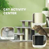 PawHut Árbol para gatos, torre rascadora con plataformas de felpa de 3 niveles, 2 pelotas de juego, postes rascadores de sisal, 50 cm de altura, para gatos de hasta 5 kg, gris claro - details 4
