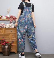 Traje De Piernas Anchas Para Mujer Con Estampado Floral Y Bolsillos Estilo Casual Streetwear Denim Rompers De Talla Grande Con Cinturones Y Mangas - details 3