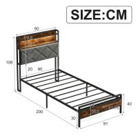 Cama 90x200 cm con estructura metálica, cabecero con estante, LED RGB, USB, USB-C y acabado madera oscuro - details 0