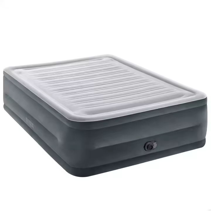 INTEX - Colchón hinchable doble deluxe comfort plush high-rise, cama queen hinchable, 152x203x56 cm, para 2 personas, máximo 272 kg, tacto suave, resistente a pinchazos, incorpora hinchador, con bolsa de transporte - 1
