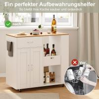 Carrito de isla de cocina Superaly blanco con ruedas con estante y cajones, encimera de cocina, isla de cocina independiente, mesa rodante, para sala de estar, muebles de comedor - details 2