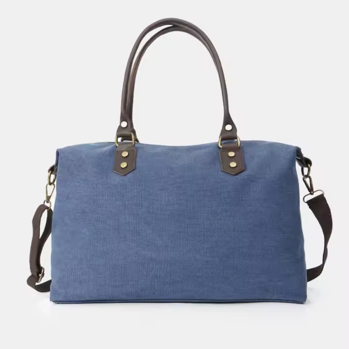 1990s Bolso de loneta para mujer de piel con asas grandes - 1