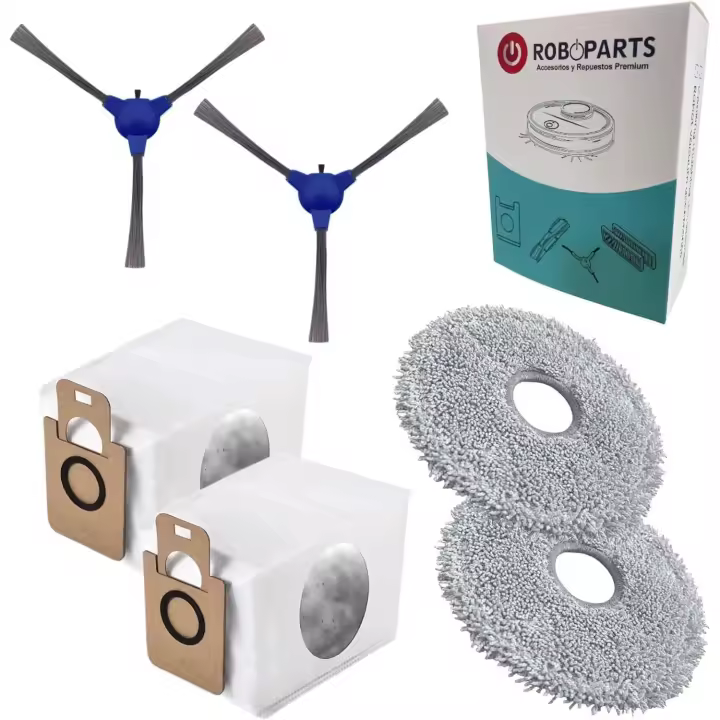 Roboparts® Recambios Compatibles con Cecotec Conga Y100. 2 Mopas de Fregado, 2 Cepillos Laterales y 2 Bolsas de reemplazo para Robot Aspirador Pack 6 en 1 - 1