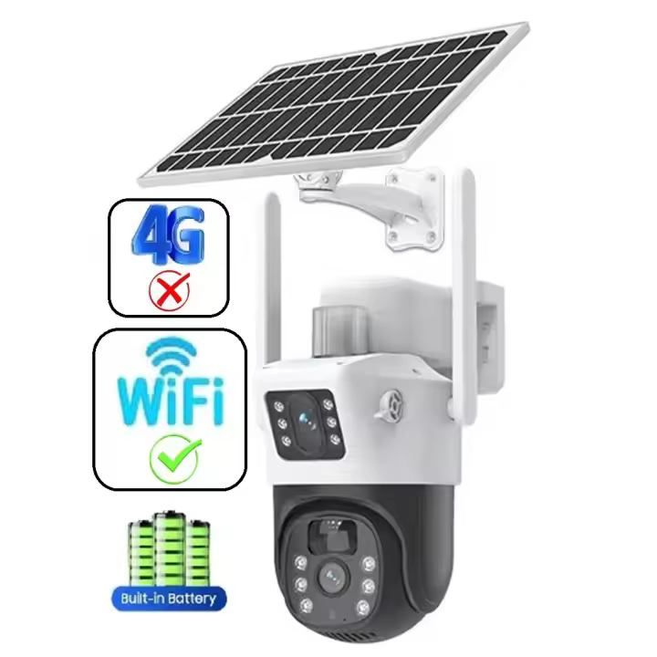 FGNS Cámara Vigilancia WiFi Exterior Solar, HD con dual lente, Cámara de Vigilancia Solar Exterior Inalámbrico con Visualización de 360 °, Detección de Movimiento,4K Visión Nocturna, Audio Bidireccional, IP66 Impermeable,S. - 1
