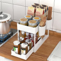 Rack De Almacenamiento Doble Con Cajón Deslizante Para Cocina Organizador De Estante Para Armario De Baño Y Cocina Material ABS - details 4