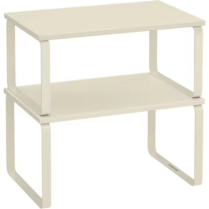 SONGMICS Estante para Especias, Juego de 2, Organizador de Armario, Estante de Almacenamiento de Cocina Extensible, Especiero de Metal y Madera de Ingeniería, Blanco Nube y Beige Natural/Negro Tinta y Beige Natural/Negro Ébano y Negro/Blanco Nieve y Blanc - 1