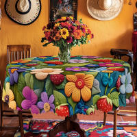 Mantel Redondo Y Rectangular De Primavera Y Verano Con Diseño De Patter Floral 3D Y Borde Embossado Para Uso Doméstico Cocinas Interiores Y Exteriores Picnics Decoración De Hogar - details 0