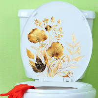 Pegatinas Creativas De Flor Dorada Para Baño Adhesivas Para Puerta Y Pared De Baño Decorativas Vinilo Decales Para Lavabo - details 5