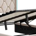 Cama con arcón 140x200/160x200 cm con almacenamiento y LED, somier de láminas, tapizada en terciopelo beige - details 0