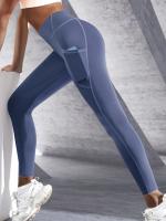 Leggings De Cintura Alta Para Mujer Con Bolsillos Yoga Fitness Running Sportswear De Color Sólido Estilo Elegante Y Cómodo - details 27