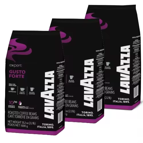 Café en Grano 1 Kg. Pack 3 unds. Lavazza FORTE - Aroma Intenso, Crema Consistente - 1