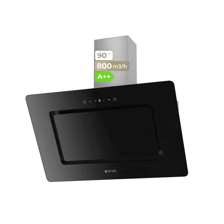 EVVO Campana Extractora 90 cm Ancho Decorativa CE48, Potencia 800 m³/h, Filtro Aluminio y Carbón, Control Táctil y Gestual, - 1