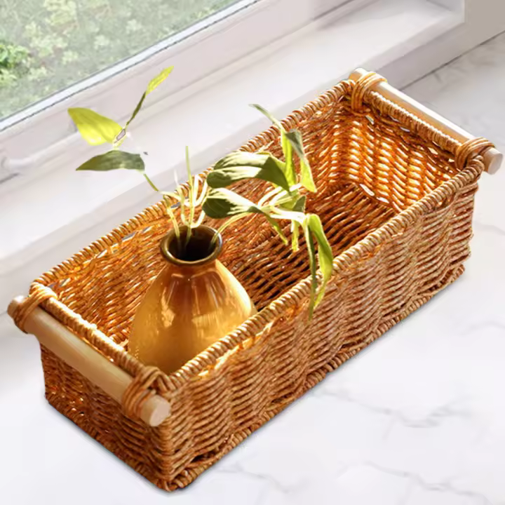 Cesta De Almacenamiento Imitación Rattan Perfume Para Organizar Rectangular Vintage Para Mesa De Café Bar Baño Cocina - 1