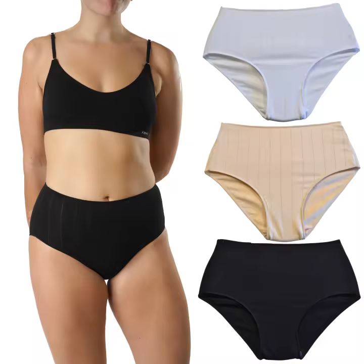 FEVI | Pack de 3 Braguitas Bikini Tiro Alto | 95% Algodón | Suaves y Transpirables | en 1 o 3 Colores: Negro, Beige, Blanco - 1