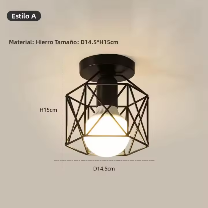 Lámpara De Techo Vintage E27 En Metal Negro Para Pasillo Foyer Aisle Iluminación Interior De Cages Para Hogar Sin Control Inteligente - 1