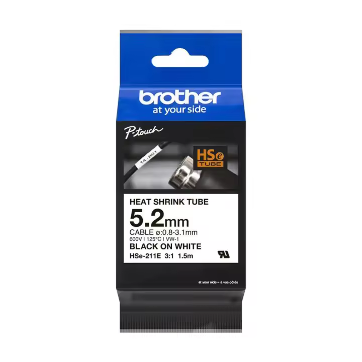 Brother Hse211e Cinta Tubo Termorretráctil para Cables Negro 5,2mm X 1,5m - 1
