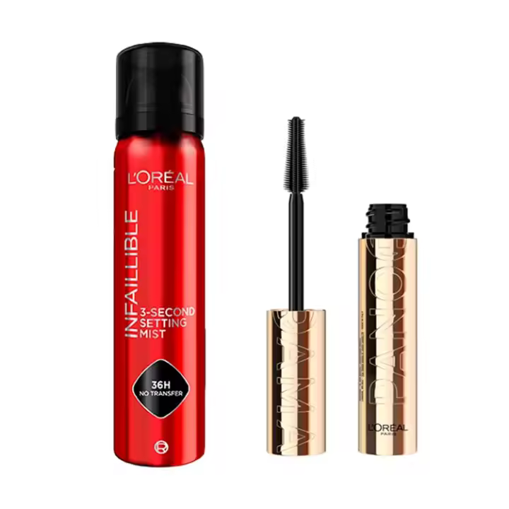 L’Oréal Paris | Pack Spray fijador Infaillible 36h de duración Water-proof y Oil-proof + Máscara Panorama Negro - 1