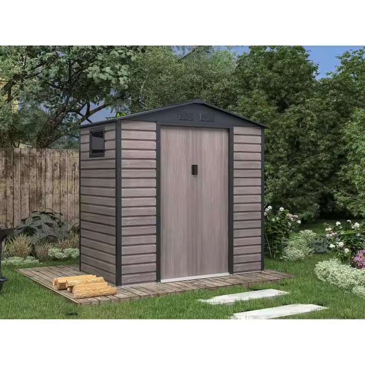 Vente-unique - Caseta de jardín metal de acero galvanizado efecto madera gris 2,79 m² - ADELMO - 1