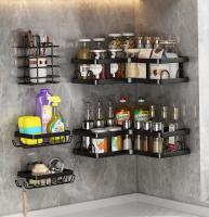 Conjunto estante cocina,baño aluminio 5piezas,INOXIDABLE,artículos de tocador, estante de almacenamiento esquinero, juego sin perforar de hierro forjado,Organizador de estante de baño,estante de esquina de cocina - details 1