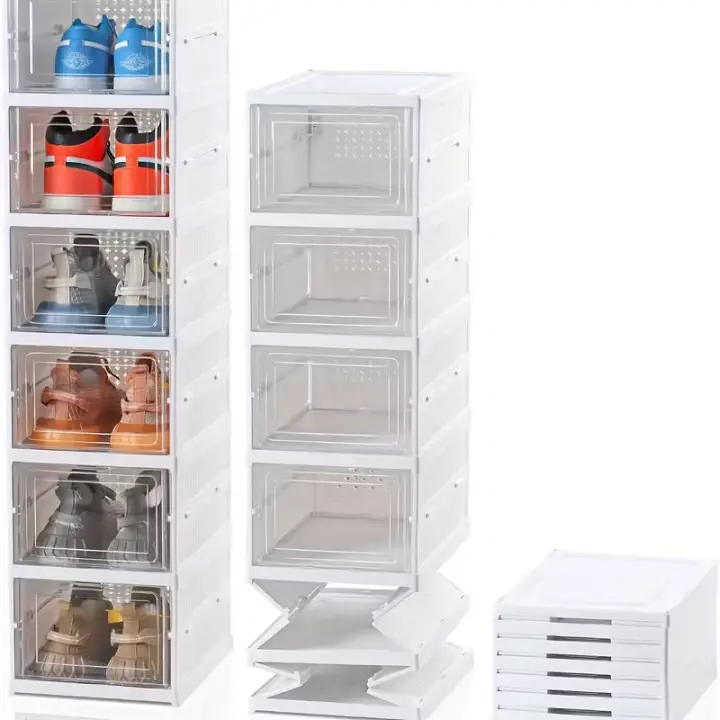 6 Niveles Sin Instalación Cajas de Zapatos Transparentes Plegables, Armario de Zapatos anti-Polvo Puerta, Cajas de Zapatos Ahorradoras de Espacio, Armario de Zapatos para Muchos Zapatos CAJON 6P - 1
