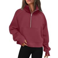 Nueva Sudadera De Mujer Con Capucha Cuello Erguido Otoño Invierno Color Sólido Fleece Manga Larga Bolsillos Cierre Media Pullover Suave - details 9