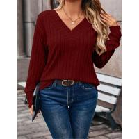 Camiseta De Verano Para Mujer Talla Grande Con Cuello En V Manga Larga Rayada Suelta Blusa Pullover De Poliéster Casual - details 3
