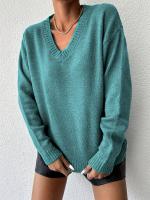 Suéter De Acryl Para Mujer Talla Grande V-Neck Manga Larga Casual Otoño Invierno Knitted Pullover De Cuello V Abierto - details 2