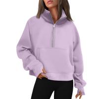 Nueva Sudadera De Mujer Con Capucha Cuello Erguido Otoño Invierno Color Sólido Fleece Manga Larga Bolsillos Cierre Media Pullover Suave - details 1