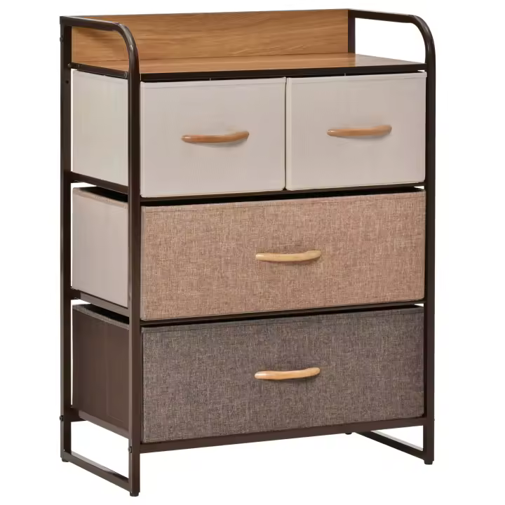 HOMCOM Cajonera de Tela Cómoda para Dormitorio con 4 Cajones Plegables Parte Superior de Madera y Marco Metálico para Sala de Estar 58x29x78,5 cm Multicolor - 1