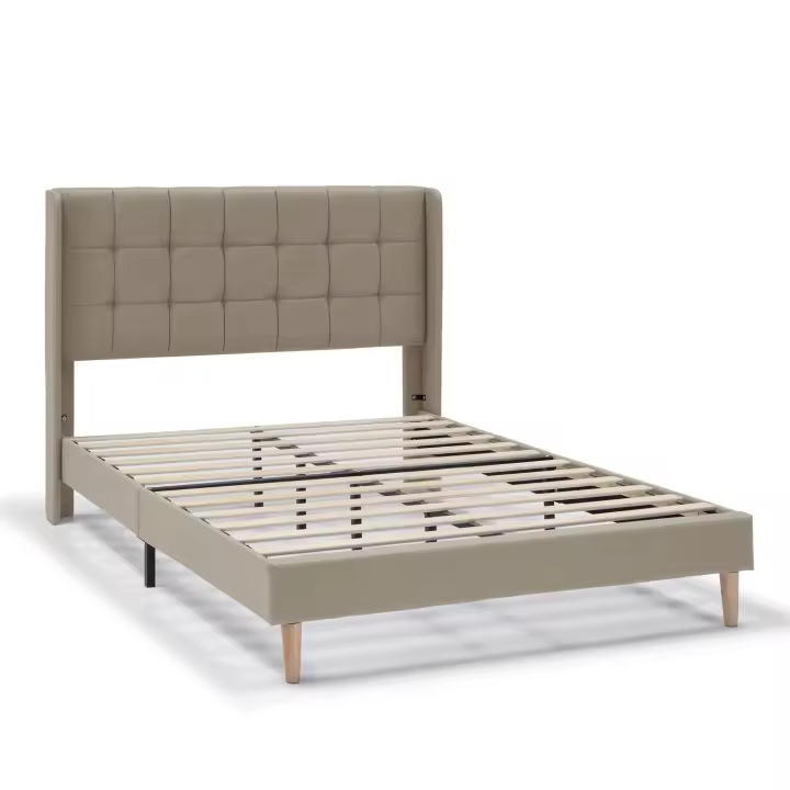 Estructura de Cama tapizada Esther de 30 cm, 90x190 cm, color Beige VS Venta-Stock - 1