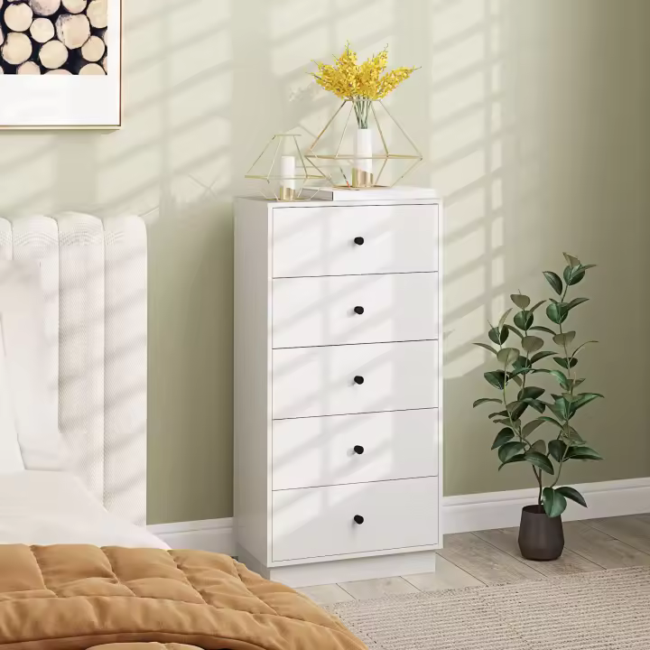 HOMCOM Cómoda con 5 Cajones Cómoda de Dormitorio Estrecha con Anti-vuelco Cajonera Alta para Salón Pasillo 47x29x95 cm Blanco - 1