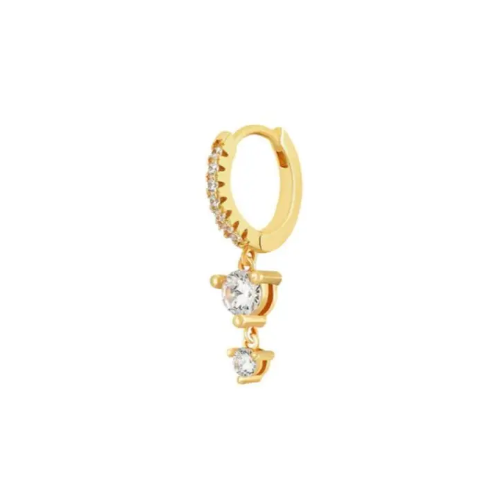 Pendientes de Aro con Circonitas, Chapado en Oro, 5x23 mm, Diseño Chiguagua ( SE VENDE POR UNIDAD), Ref: CHP158CRIP902D - 1