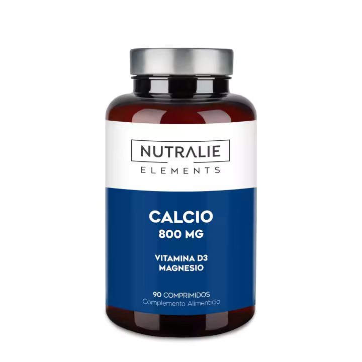 Calcio, Magnesio y Vitamina D - 800mg Carbonato de Calcio - Huesos, Dientes y Músculos - Suplemento de Calcio con Magnesio y Colecalciferol - 90 Comprimidos Veganos Calcium Elements Nutralie - 1