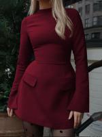 Vestido Mini Bodycon Elegante Dulzura Con Cremallera Y Mangas Largas Para Mujer Con Bolsillos Para Oficina Y Calle Otoño Invierno - details 42